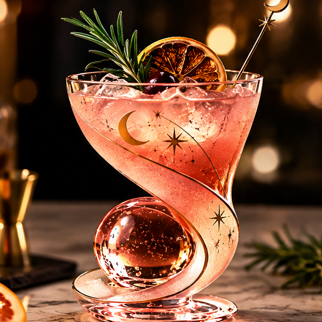 Celestial Crescent Moon & Star Cocktail Glass – Creative Spiral Base Glassware for Martini, Margaritas, Champagne & Craft Drinks – Unique Aesthetic Barware Gift