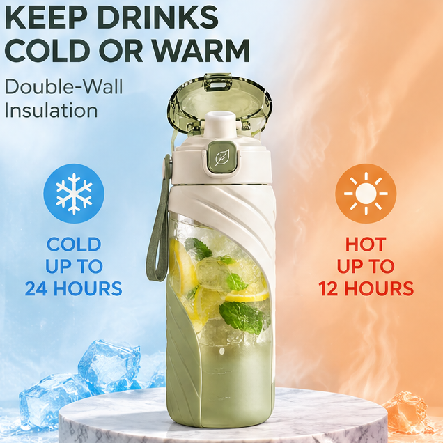 20oz Motivational Water Bottle with Time Marker & Fruit Infuser Filter – Portable Leakproof Sports Straw Bottle for Outdoor Travel, Fitness & Daily Hydration