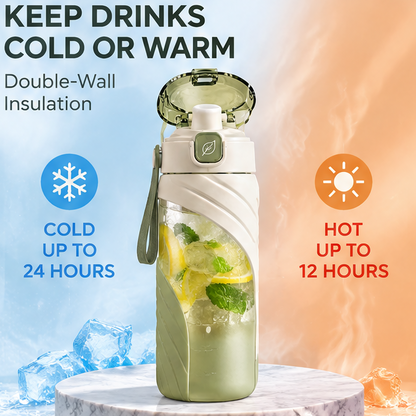 20oz Motivational Water Bottle with Time Marker & Fruit Infuser Filter – Portable Leakproof Sports Straw Bottle for Outdoor Travel, Fitness & Daily Hydration