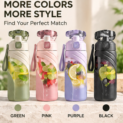 20oz Motivational Water Bottle with Time Marker & Fruit Infuser Filter – Portable Leakproof Sports Straw Bottle for Outdoor Travel, Fitness & Daily Hydration