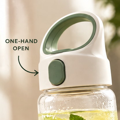 Aesthetic Borosilicate Glass Water Bottle with Protective Silicone Sleeve – 500ml Portable Fruit Infuser Tumbler with Inspirational Quotes & Carrying Handle