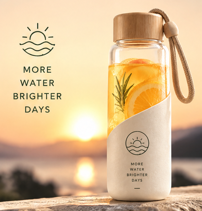Aesthetic Borosilicate Glass Water Bottle with Protective Silicone Sleeve – 500ml Portable Fruit Infuser Tumbler with Inspirational Quotes & Carrying Handle