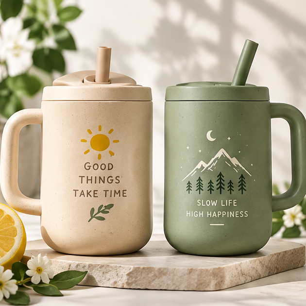 Aesthetic Eco-Friendly Coffee Mug with Lid and Straw – 450ml Reusable Thermal Straw Cup with Inspirational Quotes for Coffee, Milk & Tea