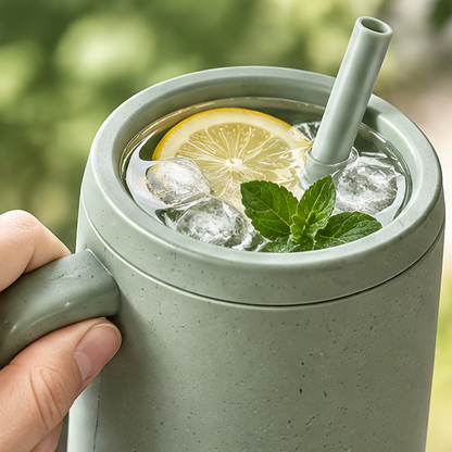 Aesthetic Eco-Friendly Coffee Mug with Lid and Straw – 450ml Reusable Thermal Straw Cup with Inspirational Quotes for Coffee, Milk & Tea