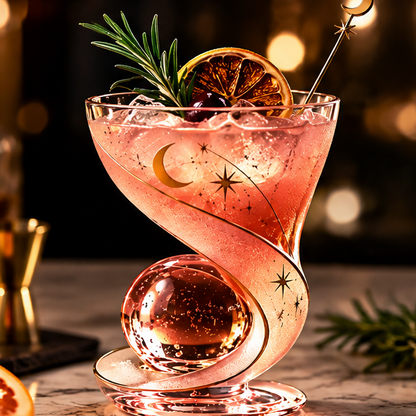 Celestial Crescent Moon & Star Cocktail Glass – Creative Spiral Base Glassware for Martini, Margaritas, Champagne & Craft Drinks – Unique Aesthetic Barware Gift