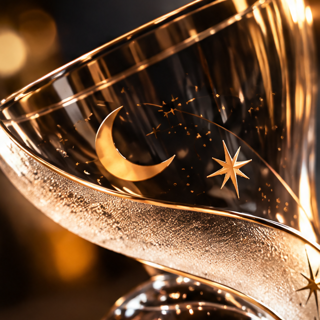Celestial Crescent Moon & Star Cocktail Glass – Creative Spiral Base Glassware for Martini, Margaritas, Champagne & Craft Drinks – Unique Aesthetic Barware Gift