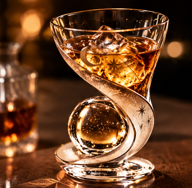 Celestial Crescent Moon & Star Cocktail Glass – Creative Spiral Base Glassware for Martini, Margaritas, Champagne & Craft Drinks – Unique Aesthetic Barware Gift