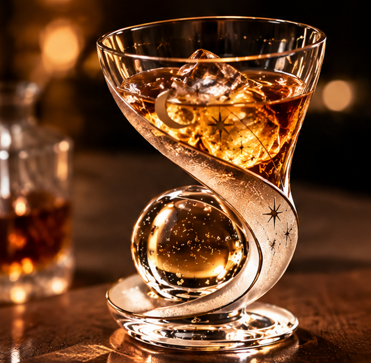 Celestial Crescent Moon & Star Cocktail Glass – Creative Spiral Base Glassware for Martini, Margaritas, Champagne & Craft Drinks – Unique Aesthetic Barware Gift