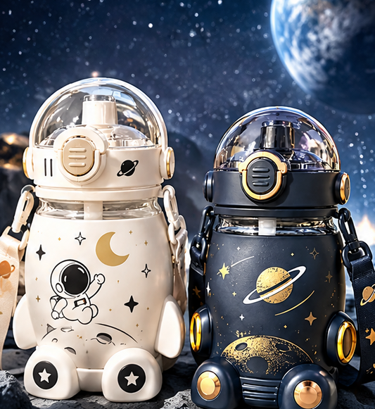 Cute Astronaut Rocket Water Bottle with Straw & Adjustable Shoulder Strap – 700ml Large Capacity BPA-Free Kids Water Jug – Portable Space Theme Drinkware for School, Travel & Outdoor Activities