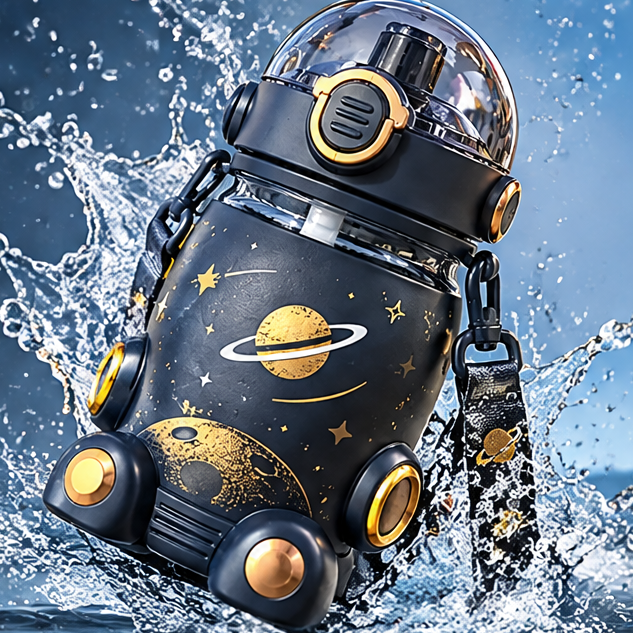 Cute Astronaut Rocket Water Bottle with Straw & Adjustable Shoulder Strap – 700ml Large Capacity BPA-Free Kids Water Jug – Portable Space Theme Drinkware for School, Travel & Outdoor Activities