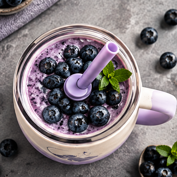 Lavender Purple Swirl Ceramic Coffee Mug with Straw & Lid – 450ml Aesthetic Wave Pottery Tumbler with Handle for Iced Latte, Smoothie, Milk & Tea