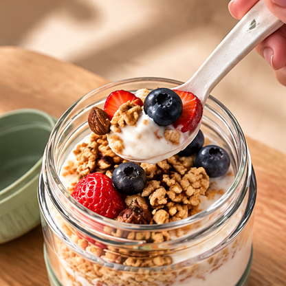 Portable Overnight Oats Container with Lid & Spoon – Leakproof Cereal on the Go Cup for Yogurt, Fruit Parfait & Soup – Travel Food Jar with Built-in Spoon Holder